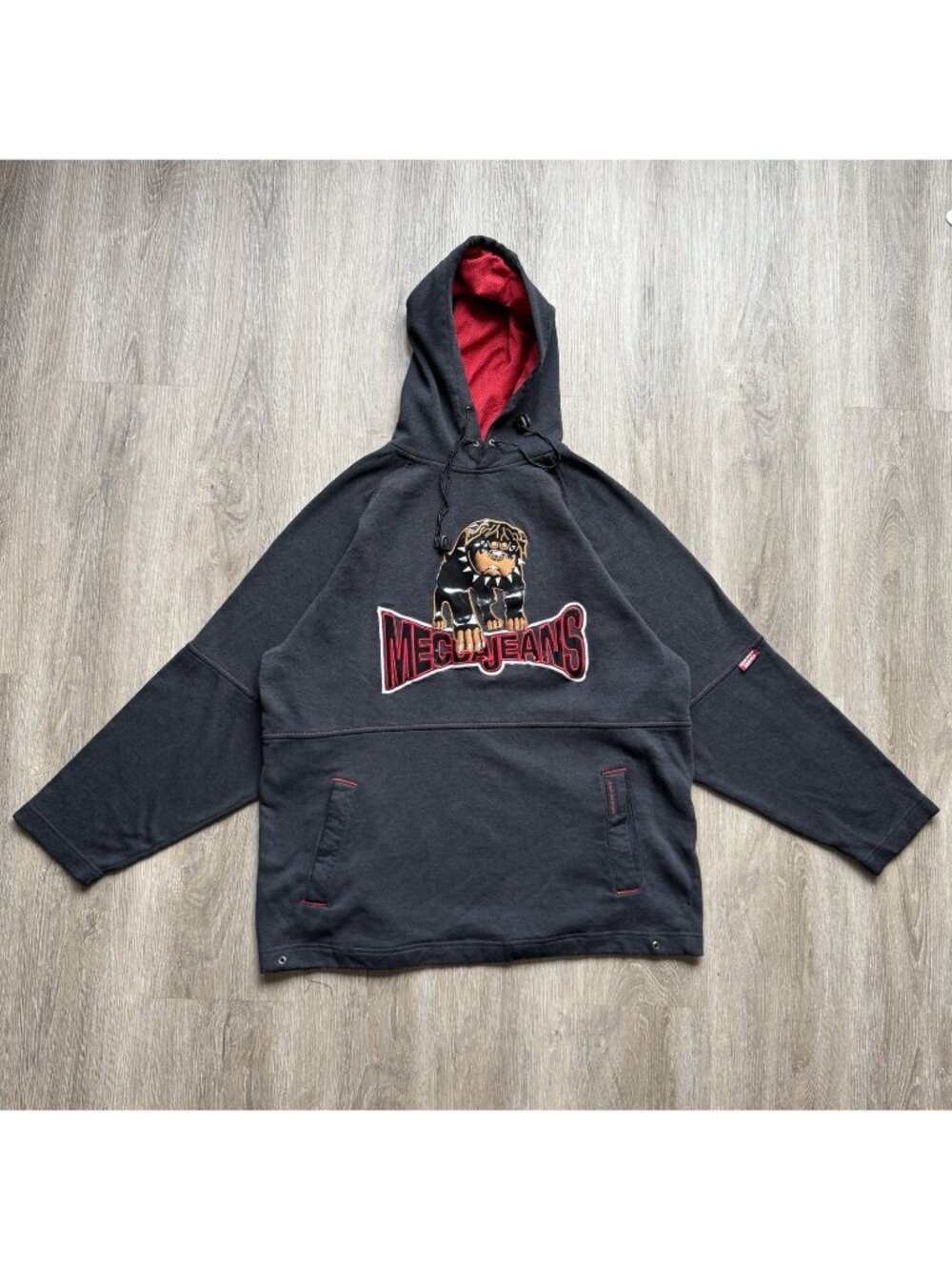 Super Rare Vintage Y2K Mecca Jeans Hoodie Dog Art Logo Black Red Color Medium